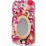 เคสโทรศัพท์ เคส Samsung Galaxy Note 2 N7100 เคส Hand made 3 D เคสติดคริสตัล สีชมพู หวานสุด ๆ ติดกระจก กุหลาบ ลิปสติก 867724