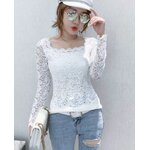 เสื้อลูกไม้ แขนยาว แบบวัยรุ่น แบบสวย คอกว้าง ทรงสี่เหลี่ยม เสื้อลูกไม้ ซีทรู ใส่เที่ยว แบบเก๋ มีสไตล์ 846137