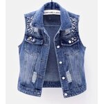 เสื้อ jacket ยีนส์ แขนกุด เสื้อกั๊กยีนส์ ผู้หญิง แต่งมุก แบบสวย ดีไซน์เท่ ใส่เที่ยว สวย ๆ 812089