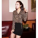 เสื้อเชิ้ตผู้หญิง ผ้า ชีฟอง แขนยาว เสื้อเชิ้ตใส่ทำงาน ลายเสือ สีน้ำตาล no 2159868_1