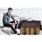 กระเป๋าสะพายข้าง ผู้ชาย กระเป๋าถือ ผ้า canvas ผสมหนังแท้รอบใบ กระเป๋าใส่เอกสาร ใส่ notebook สไตล์ ผู้ดี อังกฤษ สีน้ำตาลอ่อน กากี no 419509_3