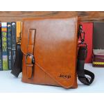 กระเป๋าสะพายข้าง ผู้ชาย หนัง เคลือบ มัน เงา กระเป๋าสะพาย Jeep สีน้ำตาลเข้ม และ น้ำตาลอ่อน หนังสวย เงา ใช้งานทนทาน ใส่ ipad ได้ ขนาดกำลังดี 639867