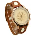 นาฬิกาข้อมือ ผู้หญิง ผู้ชาย ใส่ได้ นาฬิกาข้อมือ แบบคลาสสิค สายหนังแท้ สีน้ำตาล หน้าปัด สีทอง กรอบทอง แบบเท่ เรียบหรู ของขวัญ 306884