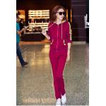 ชุดออกกำลังกาย ผู้หญิง ชุดเล่นกีฬา ใส่วิ่ง เข้าฟิตเนส สีแดงกุหลาบ เสื้อแจ็คเก็ต แขนยาว แบบ เสื้อหมวก พร้อมกางเกงเข้าชุด 894788_2