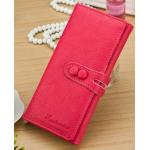 กระเป๋าสตางค์ใบยาว ผู้หญิง กระเป๋าหนัง สีพื้น สีชมพู กุหลาบ มีกระดุมปิดหน้ากระเป๋า no 87672_2