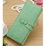 กระเป๋าสตางค์ใบยาว ผู้หญิง กระเป๋าหนัง สีพื้น สีเขียว มีกระดุมปิดหน้ากระเป๋า no 87672_3