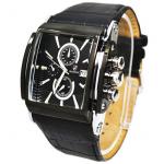 นาฬิกาข้อมือ ผู้ชาย สายหนังแท้ มีระบบ Calendar ดูวันที่ได้ นาฬิกาข้อมือสายหนัง สีดำ หน้าปัดดำ สี่เหลี่ยม คลาสสิค ของขวัญสำหรับผู้ใหญ่ สุดหรู 873321