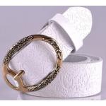 เข็มขัดหนังแท้ เข็มขัดผู้หญิง สไตล์คาวบอย แบบเท่ ๆ เข็มขัดหนังวัว ปั้มลาย แกะลายหัวเข็มเป็นรูป ดอกไม้หวาน ๆ สีขาว 518822