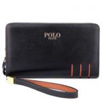 กระเป๋าสตางค์ หนังแท้ Polo ใบยาว 2 ซิป ผู้หญิง ผู้ชาย สีดำ ดีไซน์ ลายไม้ เรียบหรู สุขุม สไตล์นักบริหาร เป็นเอกลักษณ์ ใส่บัตรได้ จุใจ no 4813837_1