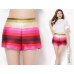 กางเกงขาสั้นผู้หญิง ใส่เที่ยว ใส่ออกงาน สีชมพู หวาน ๆ กางเกงขาสั้น แฟชั่น สีลูกกวาด ลายขวาง สลับ สี สไตล์ คุณหนู สาวมั่น ไฮโซ 194571