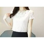 เสื้อผ้าลูกไม้ วัยรุ่น สีดำ สีขาว แขนสั้น แบบเรียบ คอกว้าง ใส่ทำงาน เที่ยว ออกงาน แบบเก๋ ๆ เสื้อลูกไม้ ใส่ออกงาน 464337