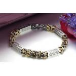 สร้อยข้อมือผู้ชาย กำไลข้อมือผู้ชาย ดีไซน์ โซ่ทอง สลับกับเสาสีเงิน 316 Titanium steel สลักอักษณ โรมัน ไม่ลอกไม่ดำ no 98696