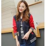 เสื้อ แจ็คเก็ต ผู้หญิง สไตล์ เสื้อ เบสบอล เสื้อ Jacket สีน้ำเงิน ตัดกับ แขนสีแดง แบบสวย เสื้อคลุม ใส่เที่ยว ใส่เรียน แบบน่ารักสไตล์ เกาหลี 814538