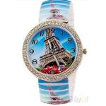 นาฬิกาข้อมือผู้หญิง นาฬิกาแฟชั่น สำหรับคนชอบสะสม นาฬิกาข้อมือ สาย Silicone อย่างดี หน้าปัด ล้อมเพชร คริสตัล สีฟ้า ลายหอไอเฟล 829094_2
