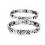 สร้อยข้อมือผู้ชาย กำไลข้อมือผู้ชาย ผู้หญิง สร้อยข้อมือคู่ สแตนเลส สีเงิน ฝังเพชร cz และ แร่แม่เหล็ก เพื่อสุขภาพ ด้านใน 316694