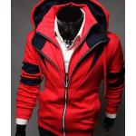 เสื้อ แจ็คเก็ต ผู้ชายแขนยาว มีฮู้ด เสื้อหมวก ใส่ กันหนาว กันลม เสื้อ Jacket ผู้ชาย แบบมีหมวก สีแดง ดีไซน์ ซิป 2 ชัั้น มีสไตล์ เท่สุด ๆ 506734
