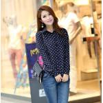 เสื้อเชิ้ตผู้หญิง เสื้อเชิ้ิตแขนยาว ลายจุด ใส่ทำงาน สไตล์ Working Women เสื้อคอปก แขนยาว ลายจุด สีน้ำเงิน กรมท่า เสื้อผู้หญิง ราคาถูก 351908_1