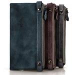 กระเป๋าสตางค์ผู้ชาย ผู้หญิง ใช้ได้ ดีไซน์ จากอิตาลี กระเป๋าสตางค์หนังแท้ แบบงานดิบ ๆ โชว์สี และ ลายเส้นหนัง ซิปคู่ ดีไซน์สวย สีฟ้า ม่วง เทา 941719