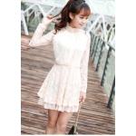 เดรสสีขาว ใส่ออกงาน ผ้าลูกไม้ แขนยาว ลุ๊ค คุณหนู สุดหรู ใส่ไปงาน ชุดแซกไฮโซ แต่งมุขที่คอ กระโปรงผ้าลูกไม้ผสมหนัง แต่งเม็ดบีดชายกระโปรง 127721_2