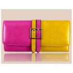 กระเป๋าสตางค์ผู้หญิง ใบยาว กระเป๋าสตางค์ แฟชั่น หนังแท้ 2 สีตัดกันอย่างลงตัว สีเหลือง มะนาว ตัด กับชมพูกุหลาบ หวานอมเปรี้ยว สวยมีสไตล์ 389777_2