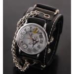 นาฬิกาข้อมือ หนังแท้ สไตล์ สาวร็อค ชาวร็อค ของขวัญวัน ฮาโลวีน นาฬิกาข้อมือแบบพังค์ สีดำ หน้าปัด สีขาว no 577936