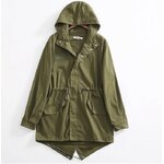 แจ็คเก็ต แบบมีฮู้ด เสื้อ jacket ตัวยาว ผ้า Cotton ผสม ใส่สลาย เสื้อ คลุม ตัวยาว เท่ ๆ สไตล์ วัยรุ่น สีเขียว ใส่คลุม ชุดเดรส 127638