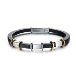 สร้อยข้อมือผู้ชาย กำไลข้อมือชาย สาย Silicone แท้ สีดำ ตกแต่งด้วย ห่วง สแตนเลส ทอง และ เงิน สลับกัน สวยเท่ มากค่ะ no 399249