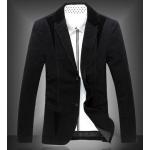 เสื้อสูท ผู้ชาย เสื้อ Jacket นอก แขนยาว ผ้า 2 ชั้น เสื้อนอก คอปก ออกแบบ ปกลูกฟูก มีกระเป๋าด้านใน สีดำ เสื้อคลุม ผู้บริหาร 83054_1