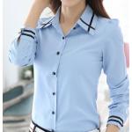 เสื้อเชิ้ตผู้หญิง เสื้อเชิ้ตแขนยาว ใส่ทำงาน เสื้อเชิ้ต สีฟ้า สีขาว ตัดเส้น สีดำ สวย ไซต์ใหญ่ ถึง 5 xl 408558