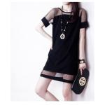 เดรส ทรงตรง ผ้าซีทรู เล็ก ๆ เดรสใส่เที่ยว ใส่ทำงาน แขนสั้น ชุดแซก เหนือเข่า เล็กน้อย สีดำ 19849