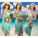 เสื้อคลุมชุดว่ายน้ำ ใส่เล่นเดินชายหาด ชายทะเล เดรส ใส่คลุมชุดบิกินี่ ใส่เดินชายหาด สีเขียว น้ำทะเล ลายดอกไม้ สวยเก๋ มีสไตล์ 90104_1