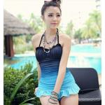 ชุดว่ายน้ำวันพีช แบบ สายคล้องคอ มีระบาย เล็ก ๆ ที่กระโปรง สีทูโทน ไล่สี สีฟ้า ชุดว่ายน้ำ ดีไซน์เก๋ สำหรับ สาวเปรี้ยว มีสไตล์ 392310