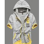 เสื้อ แจ็คเก็ต ผู้หญิง ผู้ชาย Jacket แบบมีฮู้ด เสื้อหมวก แขนยาว สีเทา ตัดขอบสีเหลือง สวยเท่ แฟชั่น ยุโรป เสื้อกันหนาว เก๋ ๆ 40250_1