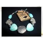 สร้อยข้อมือแฟชั่น เทอร์ควอยซ์ สีฟ้า ลายหัวใจ ผสม เงิน งาน Hand Made t003