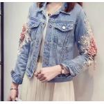 เสื้อแจ็คเก็ตยีนส์ เสื้อยีนส์แขนยาว Jacket ยีนส์ แบบวัยรุ่น ติดดอกไม้ ที่แขน เพิ่มความหวาน เสื้อยีนส์ แบบคุณหนู 751437