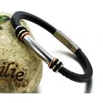 สร้อยข้อมือผู้ชาย กำไลข้อมือผู้ชาย สาย สแตนเลส ผสานกับ silicone แท้สีดำ สลับ ทอง เงิน นาก เรียบหรู มีสไตล์ no 856357