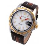 นาฬิกาข้อมือผู้ชาย สายหนังสีน้ำตาล ขอบหน้าปัดสีทอง ด้านในสีขาว เรียบหรู ราคาถูก no 436404
