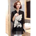 เสื้อแฟชั่น เสื้อผู้หญิง ใส่ออกงาน ใส่ไปข้างนอก ผ้าซีฟอง เสื้อสีดำ คอวี เพ้นท์ลายดอกไม้ สีขาว เสื้อใส่ไปงาน สีดำ เรียบมีสไตล์ 456915