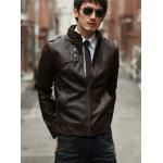 เสื้อคลุมผู้ชายแขนยาว สไตล์ แจ็คเก็ตหนัง สวยเท่ มีสไตล์ เสื้อ Jacket หนัง คอตั้ง แต่งกระดุมที่คอ แบบพอดีตัว สี น้ำตาลเข้ม กาแฟ no 610224_1