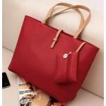 กระเป๋าถือสำหรับผู้หญิง ใบใหญ่ วัสดุ PU ทนทานกันน้ำได้ สีแดง
