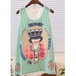 เสื้อแฟชั่นผู้หญิง แขนกุด ผ้าชีฟอง ลายการ์ตูน สีเขียว no 53255_4