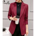 เสื้อสูท เสื้อแจ็คเก็ต เสื้อคลุม แบบสูท เสื้อสูทผู้หญิง ใส่ทำงาน ตัวยาว คลุมสะโพก สีแดงเลือดหมู สีดำ 448555