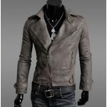 เสื้อ แจ็คเก็ตหนัง แบบ สลิม ฟิต Jacket ผู้ชาย แบบพอดีตัว เสื้อคลุมแขนยาวผู้ชาย เสื้อคลุมหนัง คอปก เปิด ซิปหน้า สีกากี 902206_2