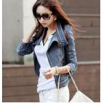 แจ็คเก็ต ยีนส์ ผู้หญิง เสื้อคลุมยีนส์ ขี่มอเตอร์ไซค์ แขนยาว แบบมีดีไซน์ คอตั้ง ปิดคอ แต่งซิปรอบตัว เสื้อขี่มอเตอร์ไซค์ สำหรับผู้หญิง 147342