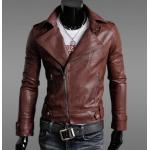 เสื้อ แจ็คเก็ตหนัง แบบ สลิม ฟิต Jacket ผู้ชาย แบบพอดีตัว เสื้อคลุมแขนยาวผู้ชาย เสื้อคลุมหนัง คอปก เปิด ซิปหน้า สีแดงกาแฟ 902206_3