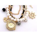 สร้อยข้อมือนาฬิกา ตกแต่งไข่มุก สังเคราะห์ ห้อยตุ้งติ้ง สมอเรือ ร้อยสายหนังสีดำ คลาสสิค สุดๆ สินค้ามีกล่องใส่ no 26327