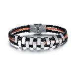 สร้อยข้อมือผู้ชาย กำไลข้อมือผู้ชาย หนังถักสีดำ ผสมผสาน กับ สแตนเลส สี Rose Gold ร้อยด้วยห่วงสีเงิน สวยเก๋ เท่ มีดีไซน์ no 394982