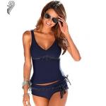 ชุดว่ายน้ำ ทูพีช แบบสปอร์ต ชุดว่ายน้ำ สีน้ำเงิน แบบเสื้อกล้าม กับ กางเกงขาสั้น ตกแต่งด้วย เส้นคาดเอวลายจุด 779226