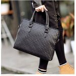 กระเป๋าใส่เอกสาร หนังถัก สีดำ แบบสวย ดีไซน์ เรียบหรู กระเป๋าถือ ใส่เอกสาร ออกงาน ดูดี มีระดับ s561058