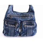 กระเป๋าสะพายข้างยีนส์ กระเป๋ายีนส์ ผู้หญิง แบบเท่ ๆ ตกแต่งหมุด ด้านหน้า แบบสวย ซิปคู่ แยกช่องเยอะ 620777